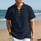 👕 🏖️ Ανδρικό Casual Κοντομάνικο Πουκάμισο με Γραβάτα – Αναπνέον Μείγμα Λινού ☀️